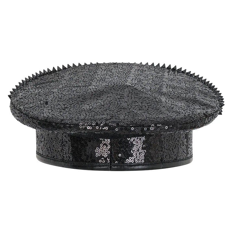 Halloween Costume Steampunk Hat with Goggles Vintage Men Black Sequined & Rivets Gothic - View 6