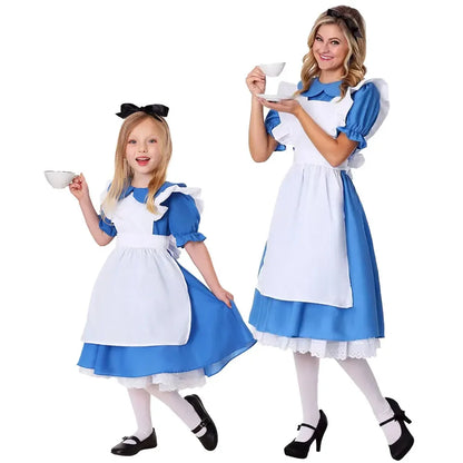 Halloween Dress Up Blue Maid Uniform COS Anime Costumes Alice in Wonderland