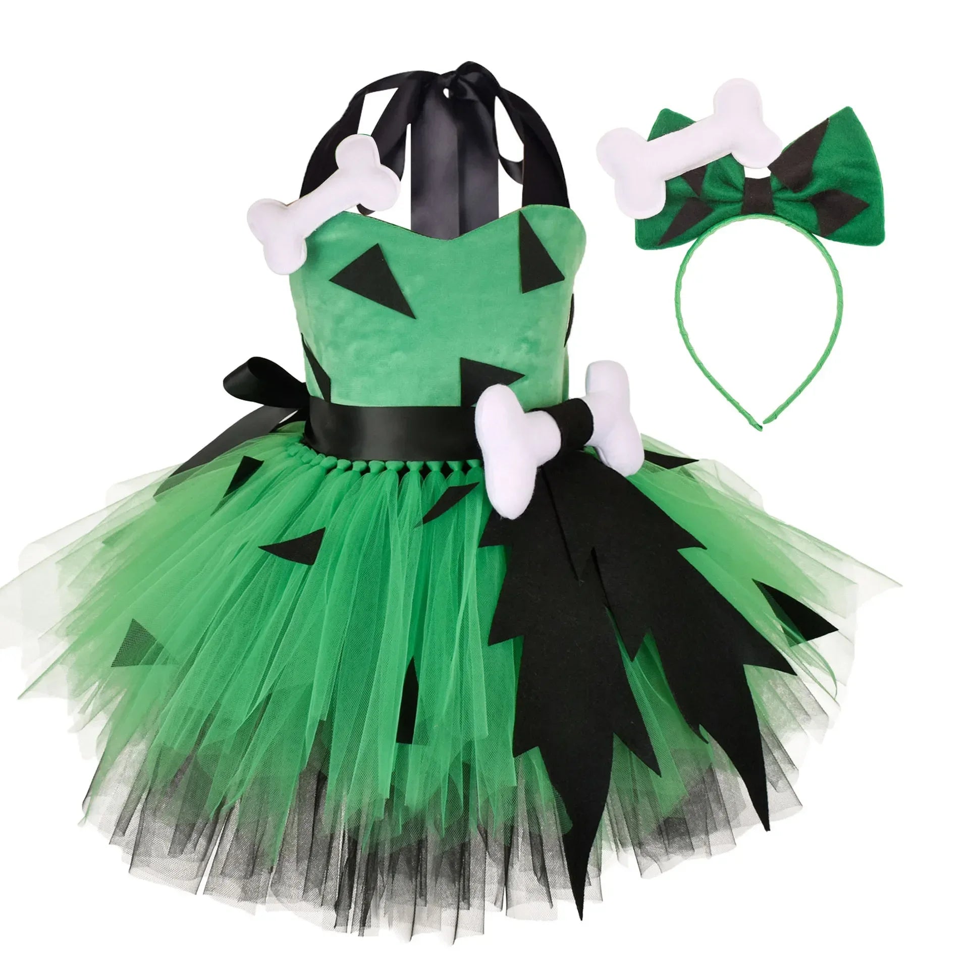 Flintstones Bone Costume Kids Girl Halloween Party Dresses Green St. Patrick's Day Cartoon Tutu Dress - product image 3