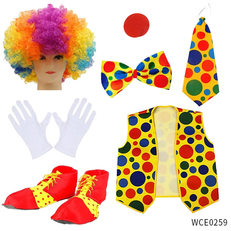 Clown Costume - Nose Wig Bow Tie Shoes Headband Gloves Hat Stockings and Vest Dress Up - 19 / One Size