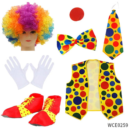 Clown Costume - Nose Wig Bow Tie Shoes Headband Gloves Hat Stockings and Vest Dress Up - 19 / One Size
