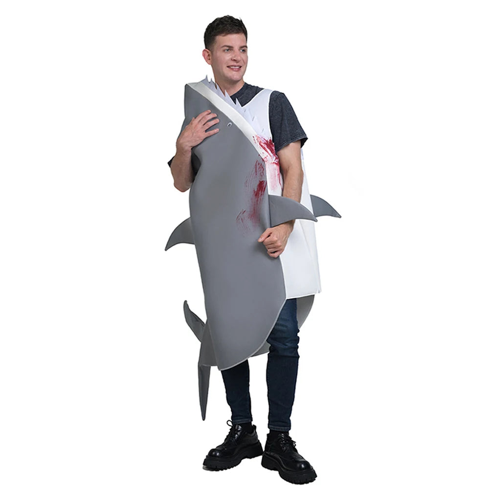 Shark Costume Jumpsuit Adult Underwater World 3D Foam Marine Creature Realistic Shark Swallowing Pullover Halloween Party Suit