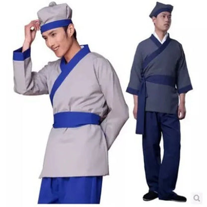 Halloween Ancient Chinese Costume for Men Servant Farmer Hanfu Adultchinese Male - 01 full set / M(155CM)
