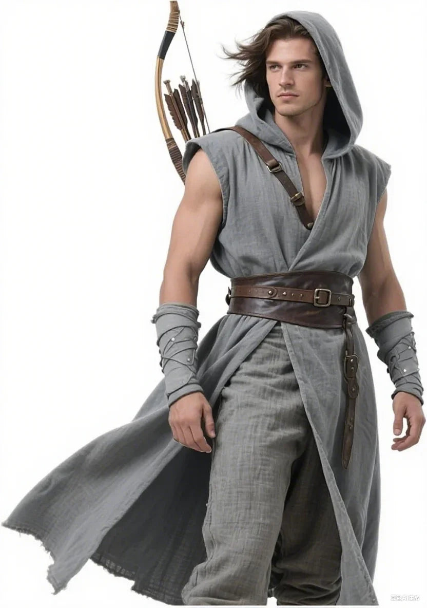 Men's Medieval Hooded Surcoat Renaissance Tabard Sleeveless Tunic Cloak Viking Costume - army green / XL