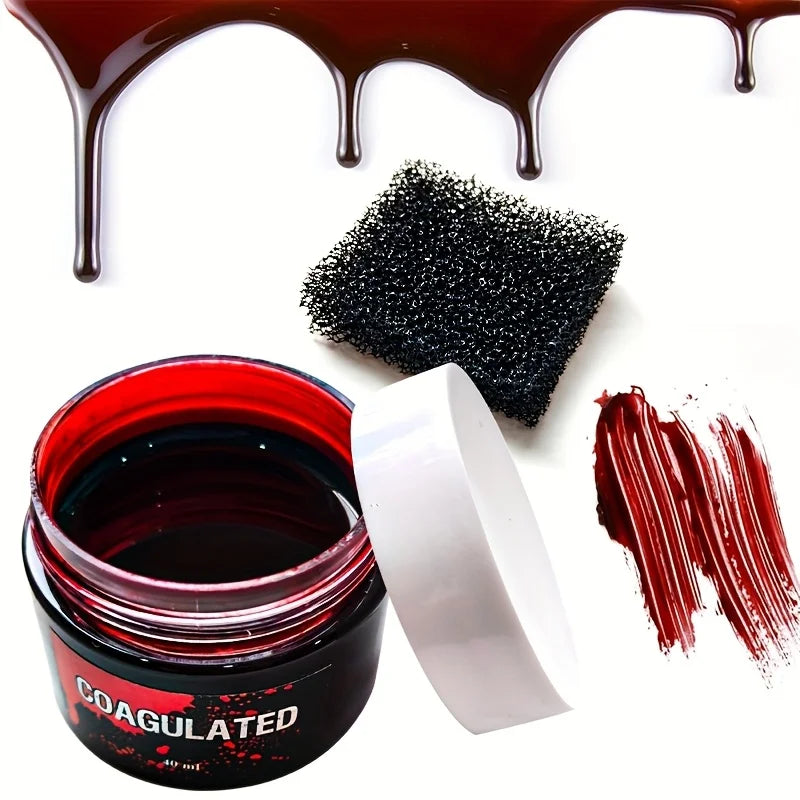 1pc Halloween Fake Blood Makeup Kit, Bright Red Coagulated Fake Blood Paste with Sponge, Realistic Artificial - product image 4