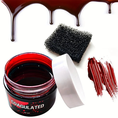 1pc Halloween Fake Blood Makeup Kit, Bright Red Coagulated Fake Blood Paste with Sponge, Realistic Artificial - product image 4