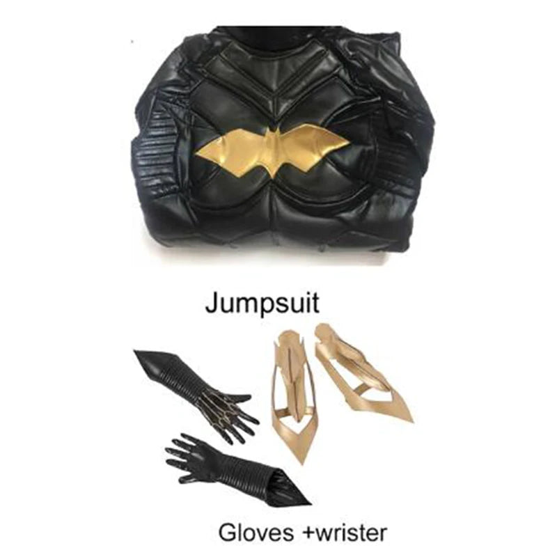 Arkham Knight Barbara Gordon Costume Battle Bat Suit with Cape Mask Black Jumpsuit - NO Mask Cape Shoes / S