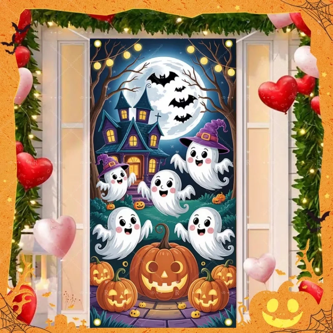 Happy Halloween Decor Door Cover Banner Horror Night Castle Bat Ghost Pumpkin - product image 32