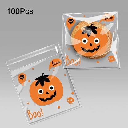 100Pcs Plastic Halloween Candy Bags Self-adhesive Clear Trick or Treat Bags Ghost Halloween Series Candy - product image 10