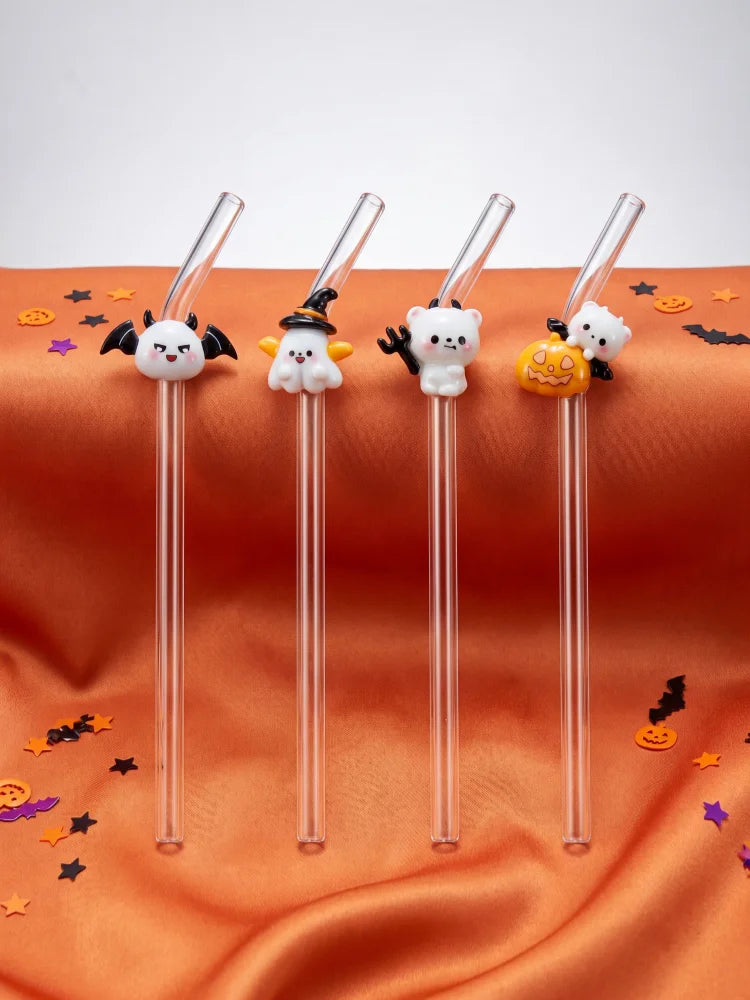 4PCS Halloween Glass Straw with Spooky Devil Decor, Multi - Holiday Table - product image 4