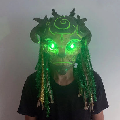 Horror LED Ghost Latex Spirit Forest Green Mask Halloween Tree Old Man Scary Festival Mask Creepy Demon Props - product image 8