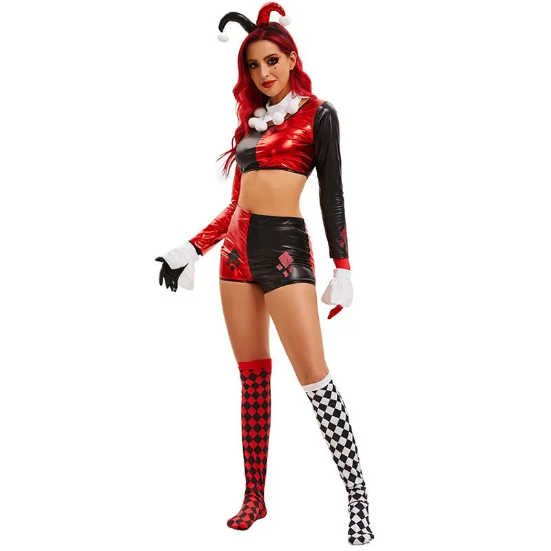 Halloween Circus Funny Clown Cosplay Costume Stage Role Playi Costume with Headband Gloves Checkered Socks - product image 4
