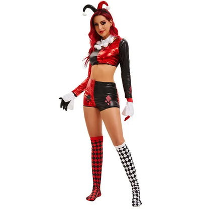 Halloween Circus Funny Clown Cosplay Costume Stage Role Playi Costume with Headband Gloves Checkered Socks - product image 4
