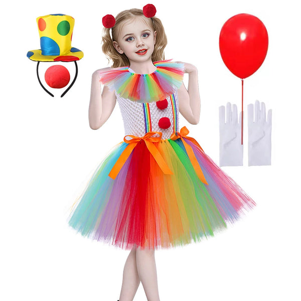 Clown Costumes Rainbow Tutu Dress for Kids Girls Circus Horror Clown