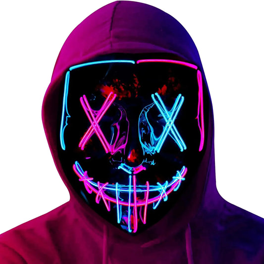 Poptrend Halloween Mask LED Light Up Mask Scary Mask for Costume Halloween Costume Parties - Pink