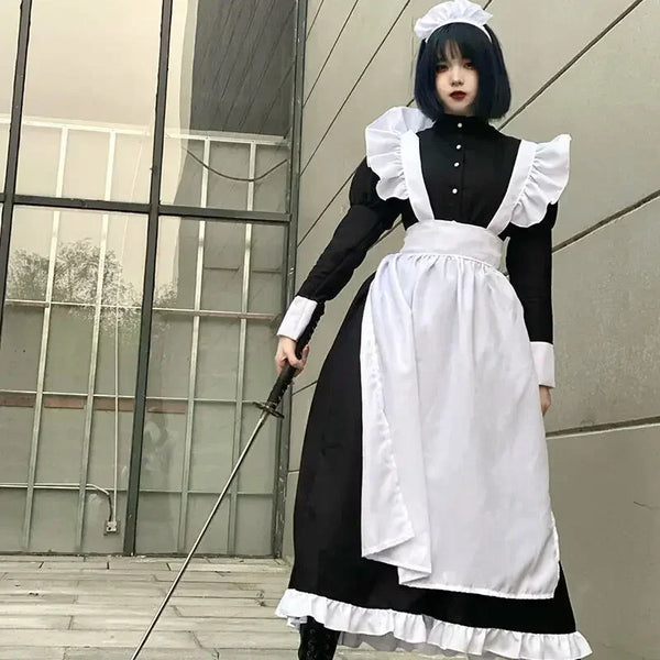 2025halloweenWomen Maid Outfit Dress Apron Dress Lolita Dresses Men Unisex Cafe Costume - Women / XL