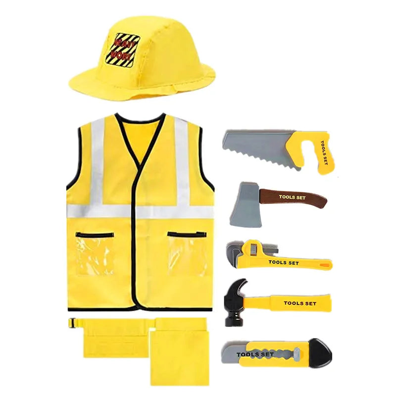 Toddler Construction Worker Vest Costume, Worker 5 Piece Playset, Yellow Reflective Vest With