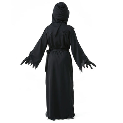 Halloween Grim Reaper Horror Costume Black Hooded Spooky Ghost Robe Dress Up Costume Adult - black / XL