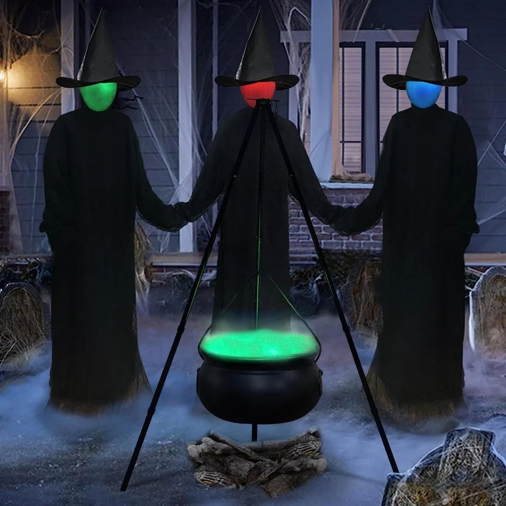 Halloween Black Witches Cauldron of Skeletons on Tripod Halloween Scary Props - product image 4