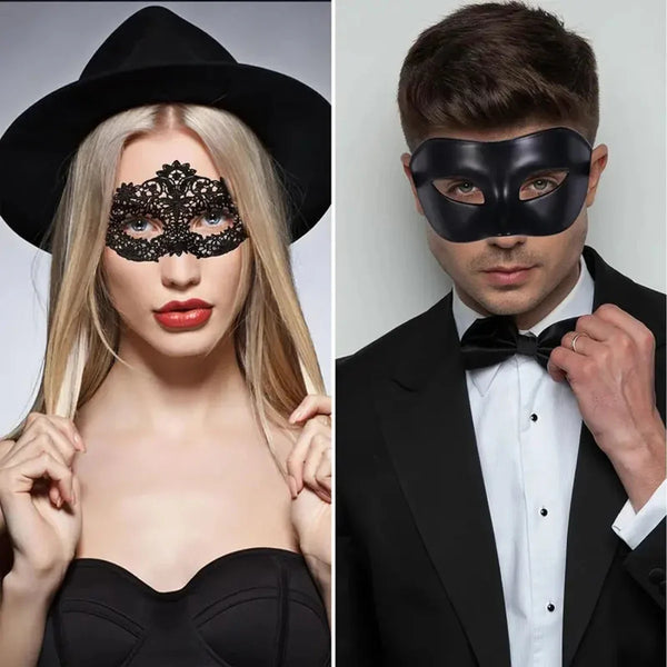2-Piece Black Lace Masquerade Mask Set for Couples