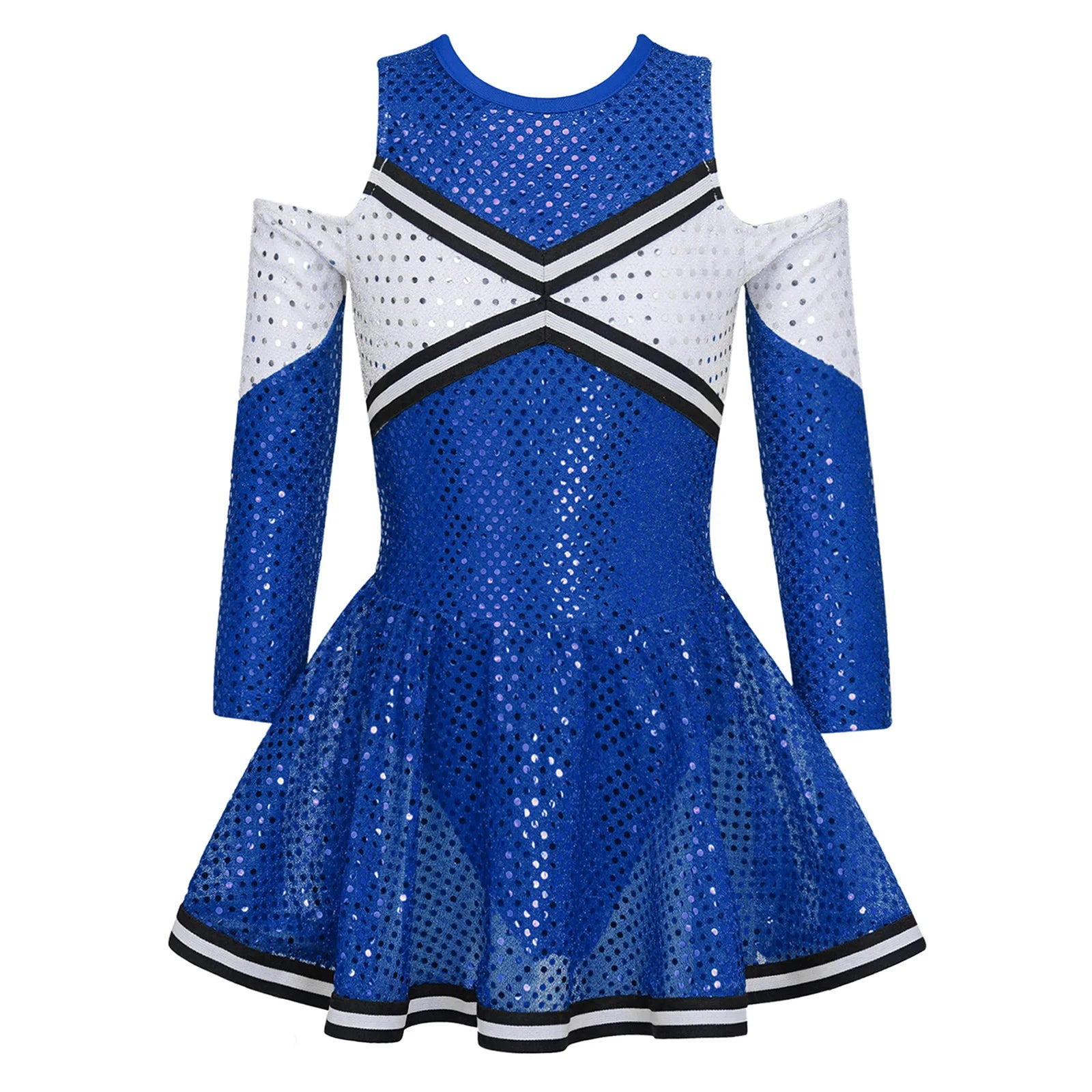 Kids Girls Cheerleader Costume Halloween Cosplay Cheerleading Dance Outfits Sequins Dress with Pom Poms Bow - product image 15