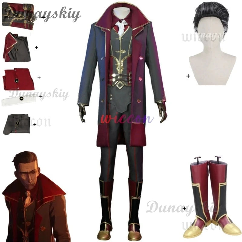 Game LOL Arcane Silco Costume Military Uniform Trench Coat Boot Wig for Adult Men - shoes / M