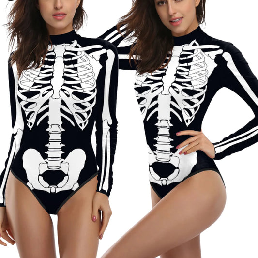 Halloween Costume Skeleton 3D Print Zenti Bodysuits Jumpsuit Outfit Women Day of the Dead - S-M / B120-019