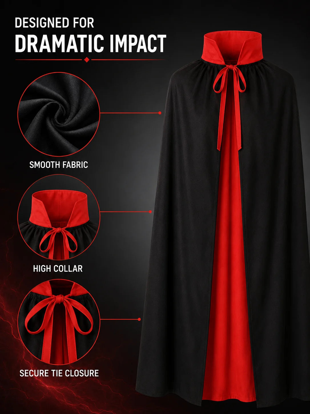 Reversible Black & Red Vampire Cape – Halloween Costume Cloak