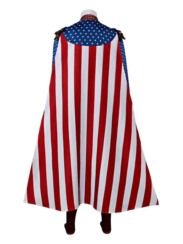 Men's Vintage Hero Themed Suit Red & & Blue Stage Halloween Costume - costume with epaulet / XL