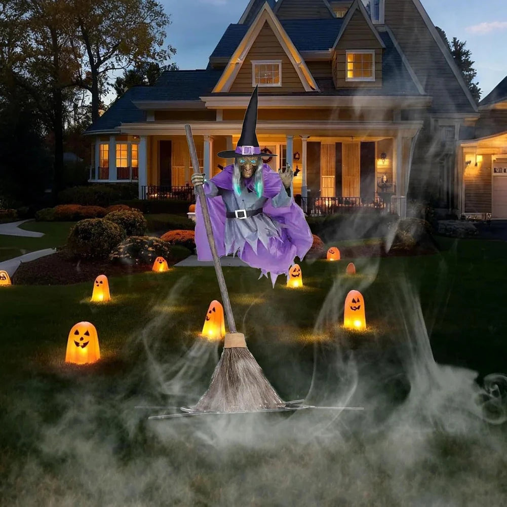 Halloween Props Flying Witch Decoration with Scary Sounds and Lights Fun - product image 3