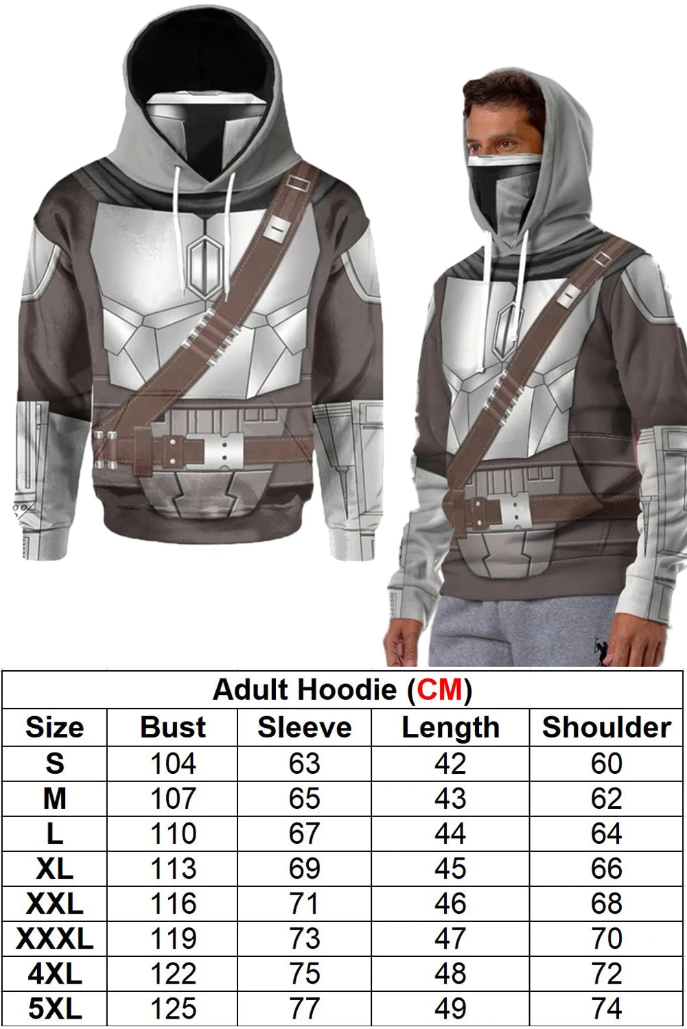 Din Djarin Costume Adult Kids Battle Armor Printed Hoodie Pant Movie Space Bounty Hunter - Kids Suit A / XL