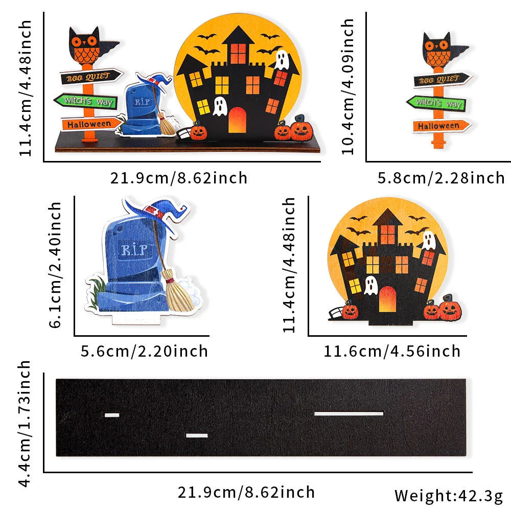 Halloween desktop decoration, haunted house pumpkin wooden center logo, eerie - product image 8