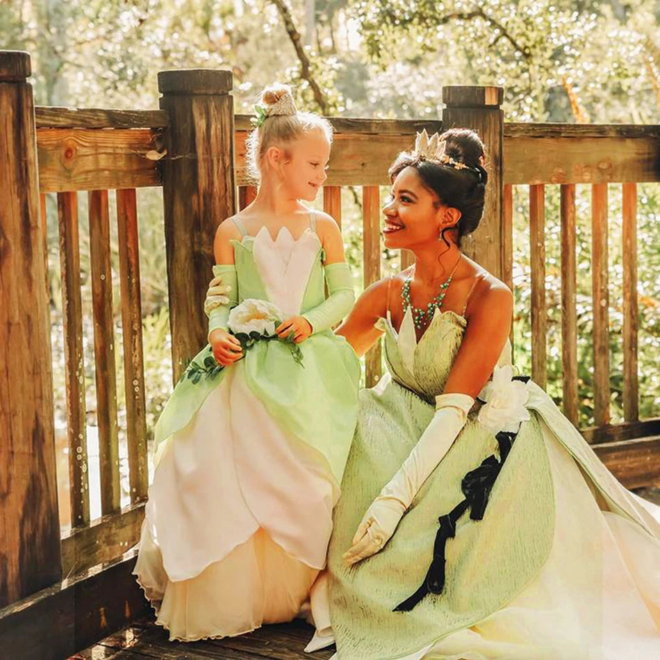 Girls Tiana-Inspired Princess Dress – Floral & Light-Up Costume Options