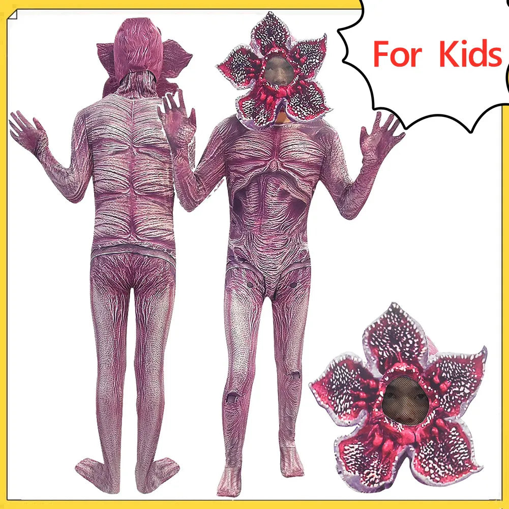 Flower-Mouthed Monster Cannibal Flower Bodysuit Headwear Mask Cosplay Costume Disguise JumpsuitHalloween