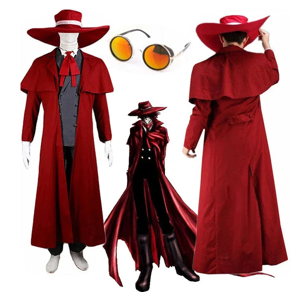 Anime Hellsing Alucard Costume Red Coat Hat Gloves Accessories Uniform Sets Men Women for - Costume set / XXL