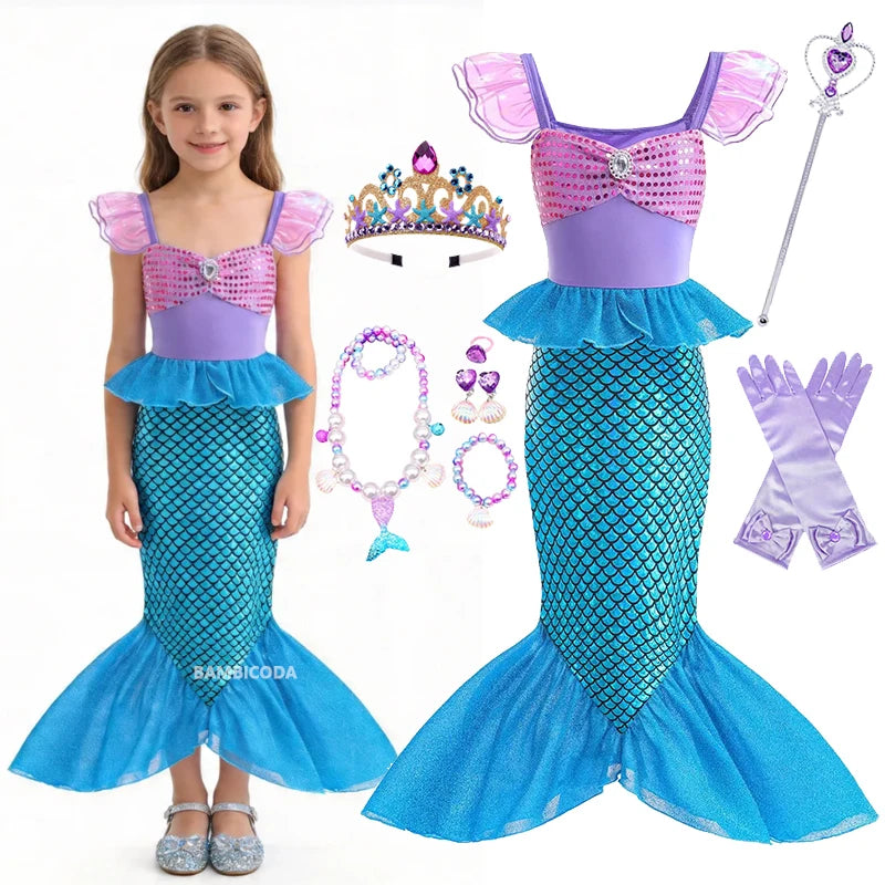 Ariel-Inspired Mermaid Princess Costume for Girls | Dress-Up Gown