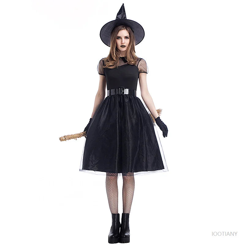 Halloween Witch Costume Women's Adult Cosplay Fantasy Black Witch Dress Up Party Gown Carnival Ghost Game - product image 1