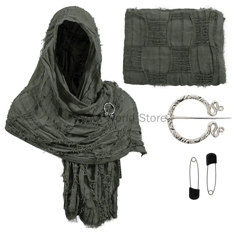 Medieval Halloween Cloak Renaissance Costume Cape Wrap Dune Wasteland Hooded Shawl with - brown / One Size