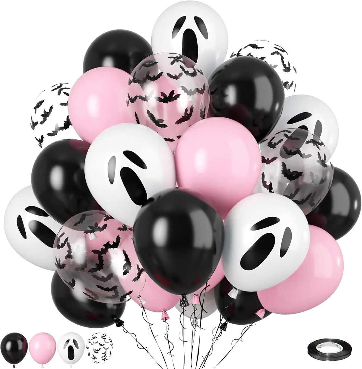 20-Pc Pink Halloween Balloons Ghost Balloon Black Latex Balloons Bat