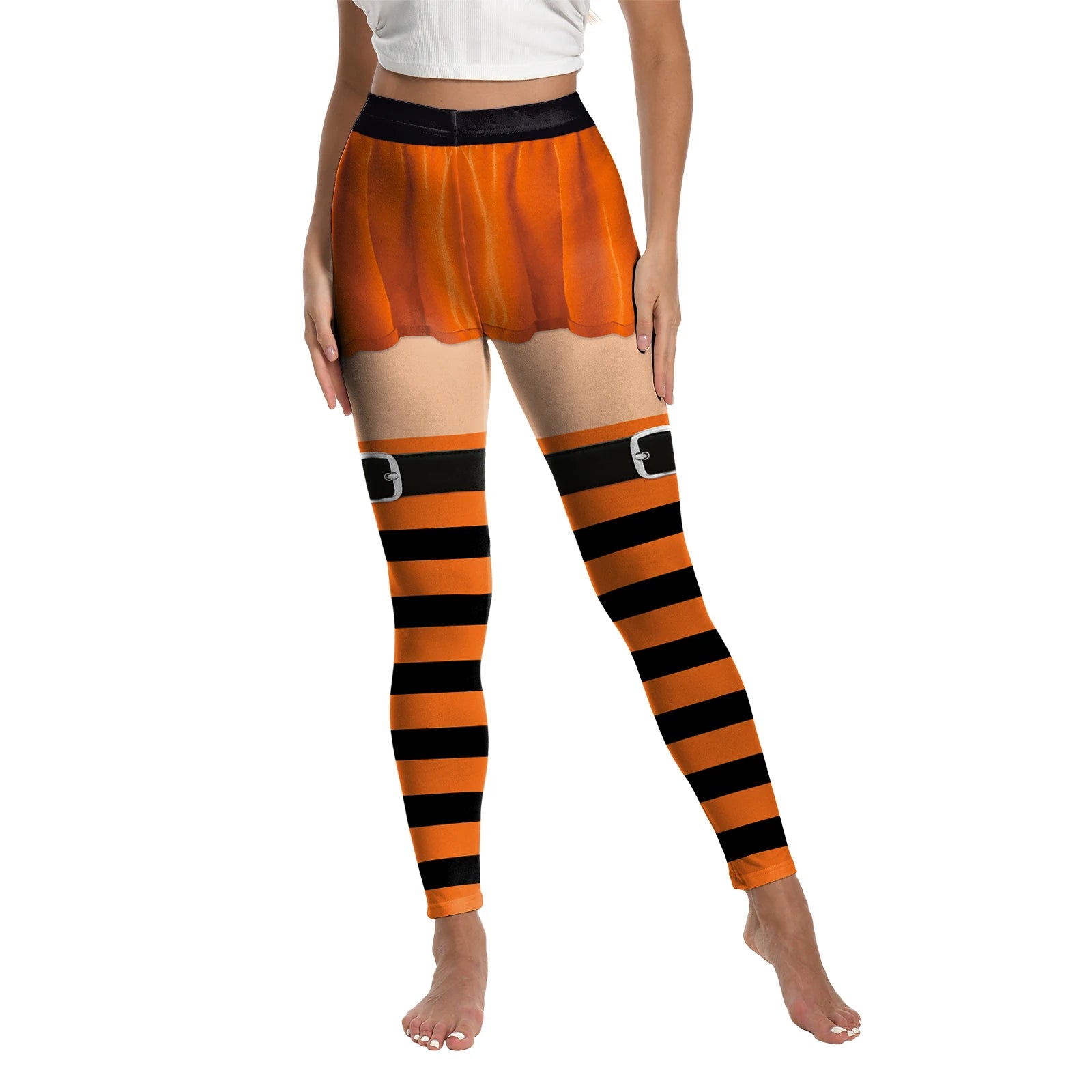 Women's Spooky Pumpkin Stripe Leggings - alternate view 10