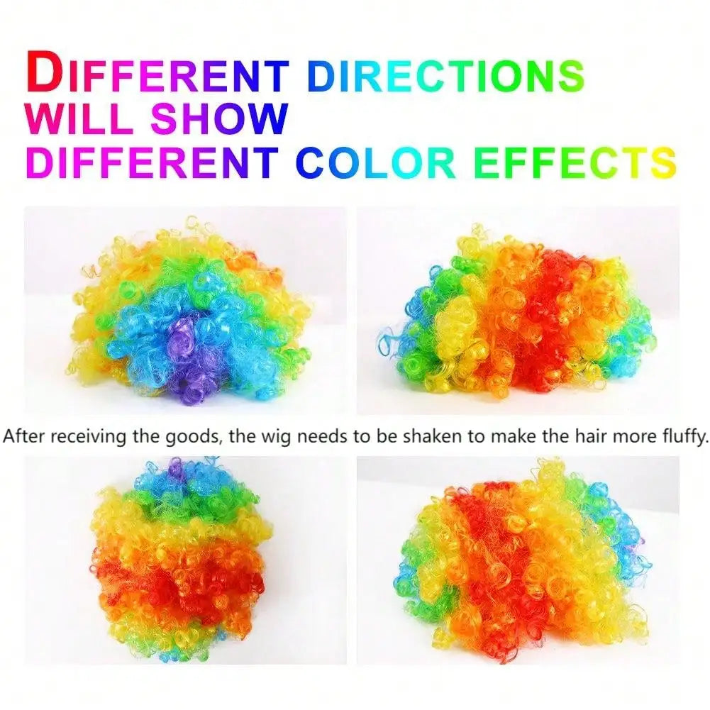 Colorful Clown Wig Afro Curly Synthetic Costume for Men Women Mardi Gras Wig Red Green - View 2