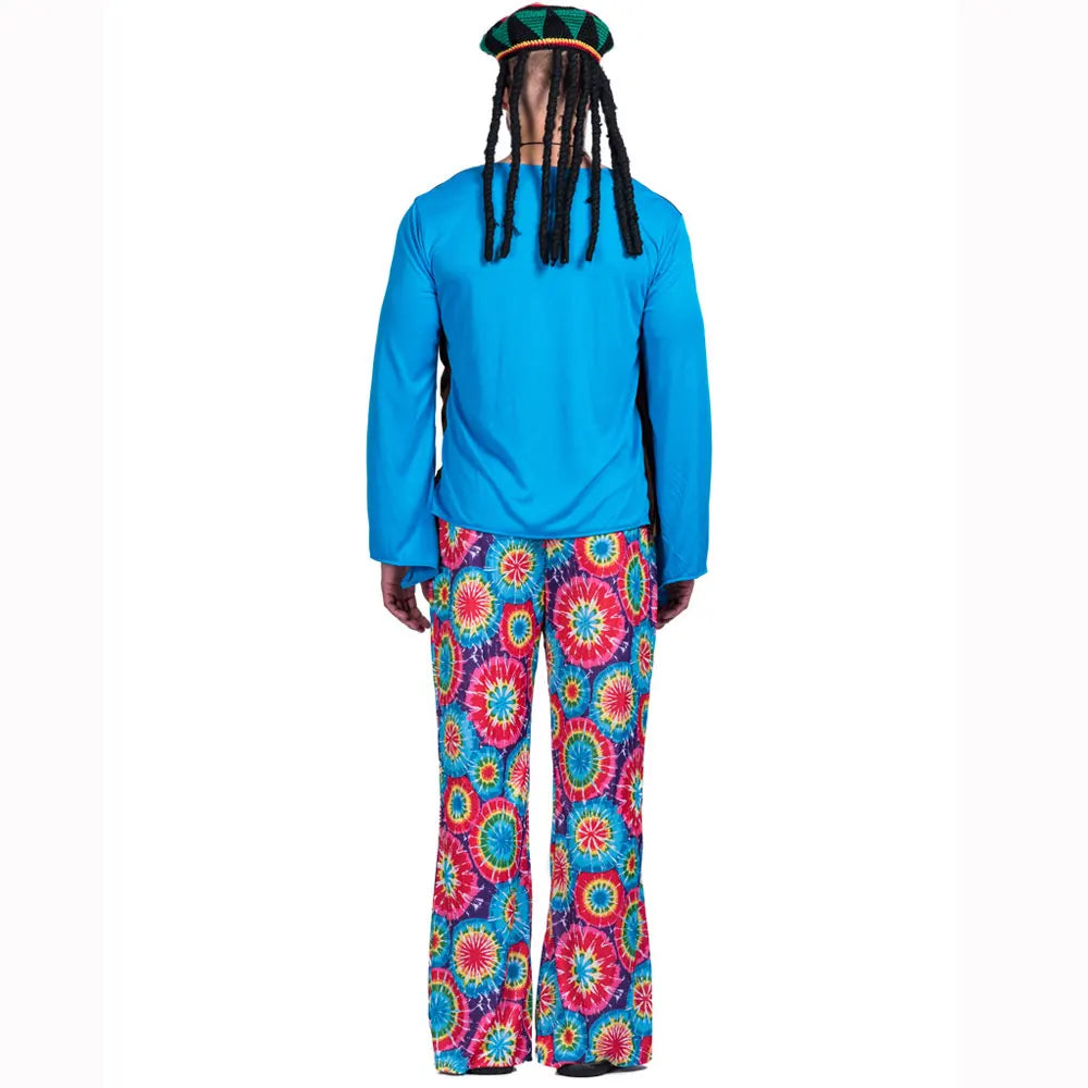 Halloween Hippie Costume Men 60s 70s Hippie Set Pants Shirt Fringe Vest Glass Frame - cosplay set 2 / L
