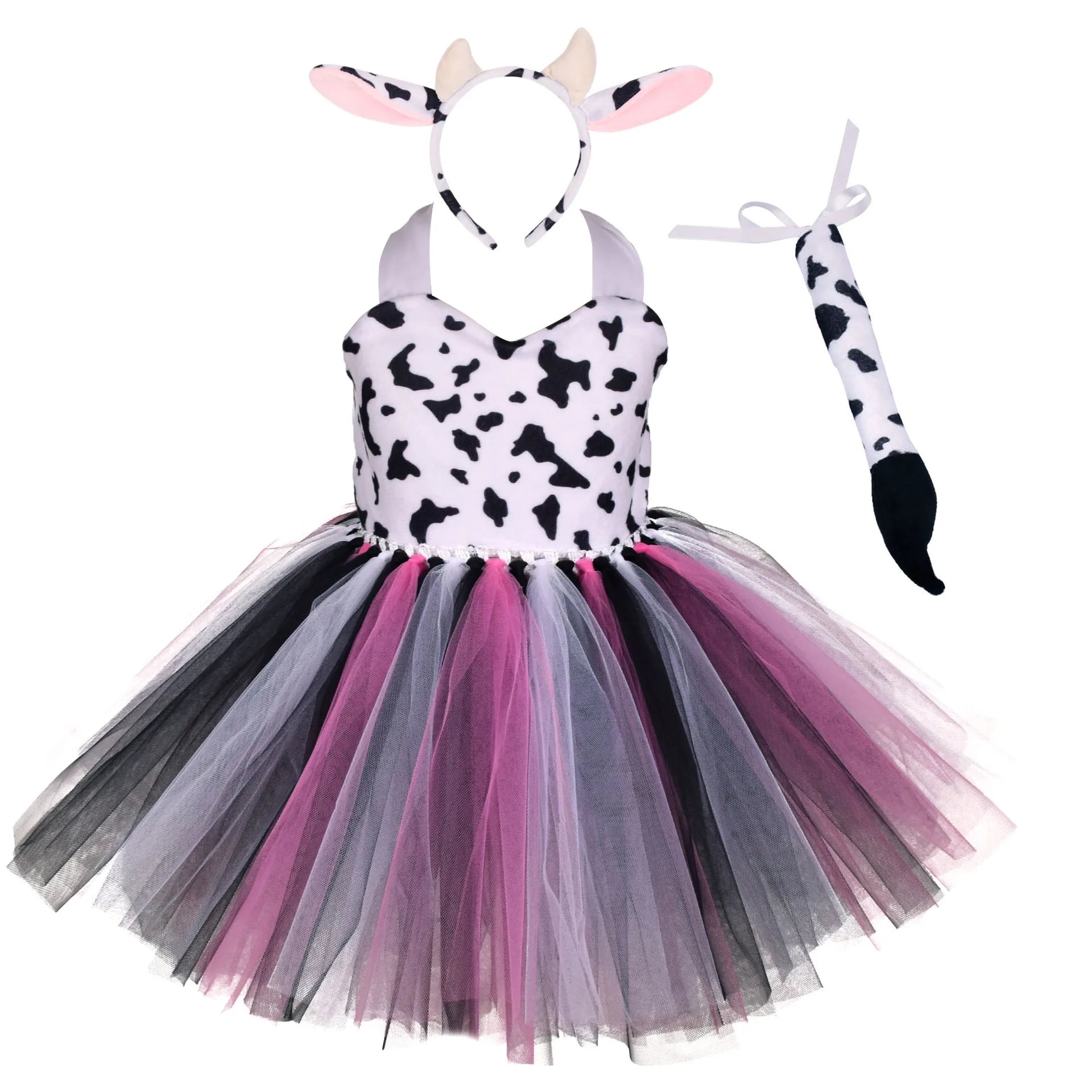 Halloween Animal Costume for Kids Cows Tiger Giraffe Leopard Zebra Kids Girls Tutu Dresses - 1 / 9-10T