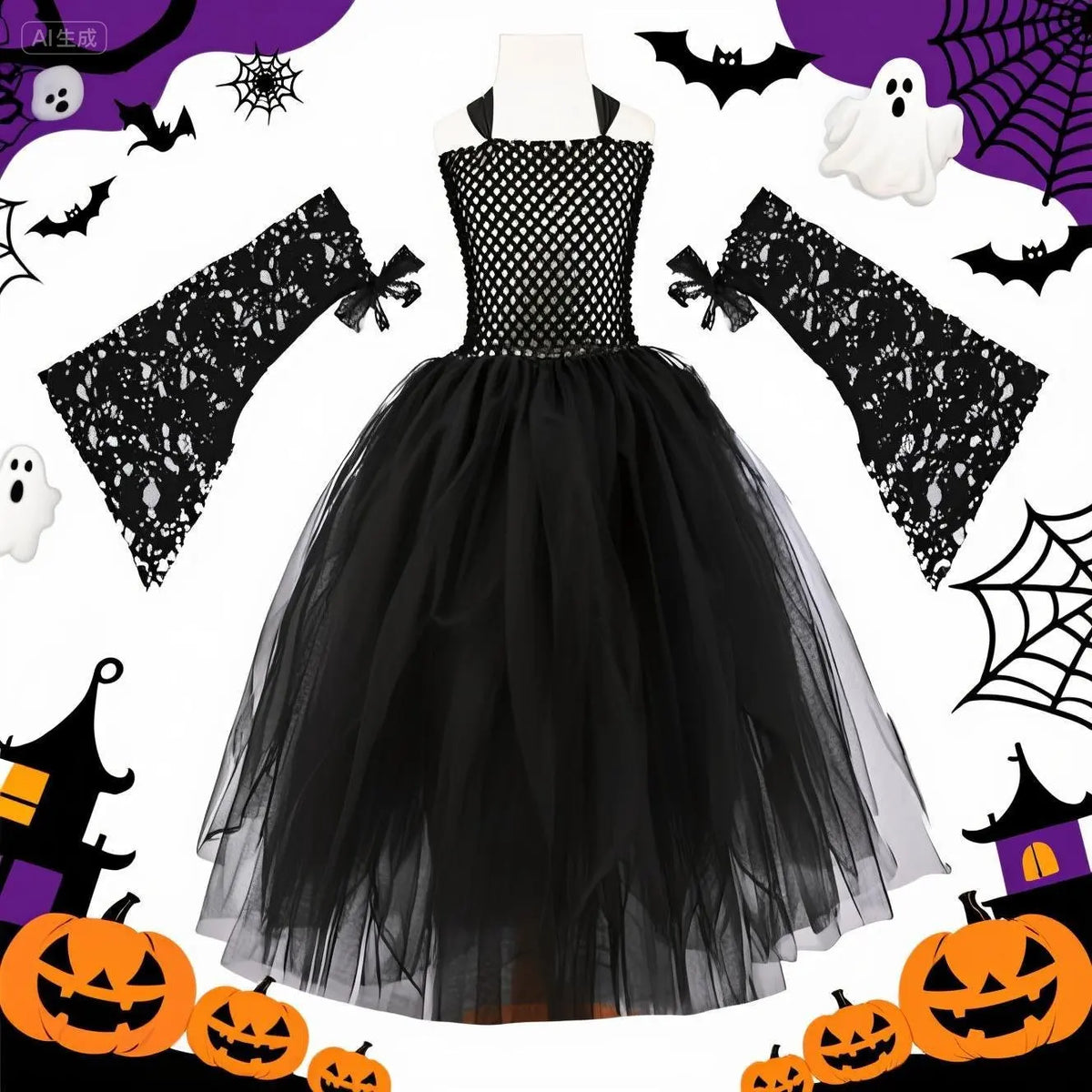 Kids' Princess Birthday Dark Black Evil Queen Mesh Wings Halloween - product image 12