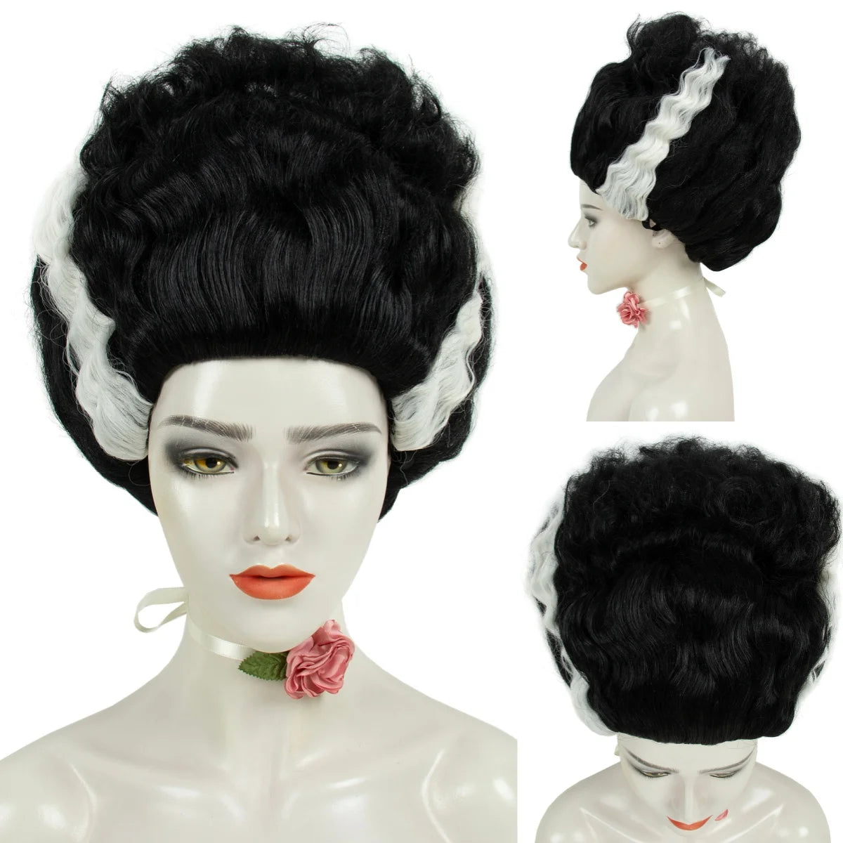 Black & White Monster Bride Beehive Wig – Women's Halloween Costume Wig