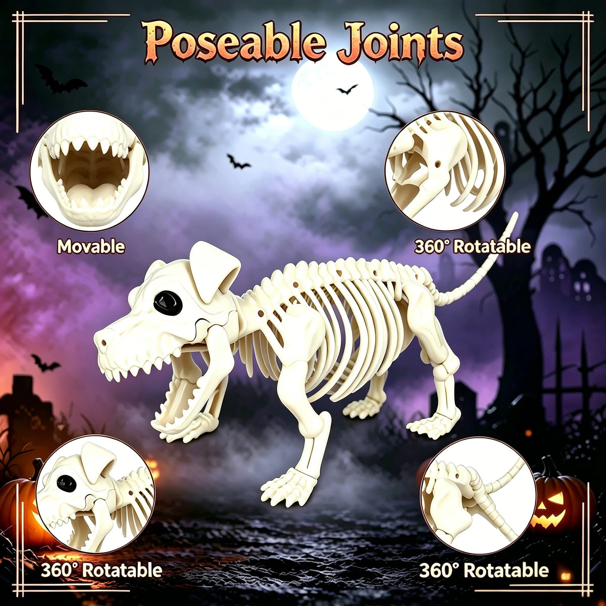 36" Posable Skeleton & Dog Cowboy Halloween Decoration Set