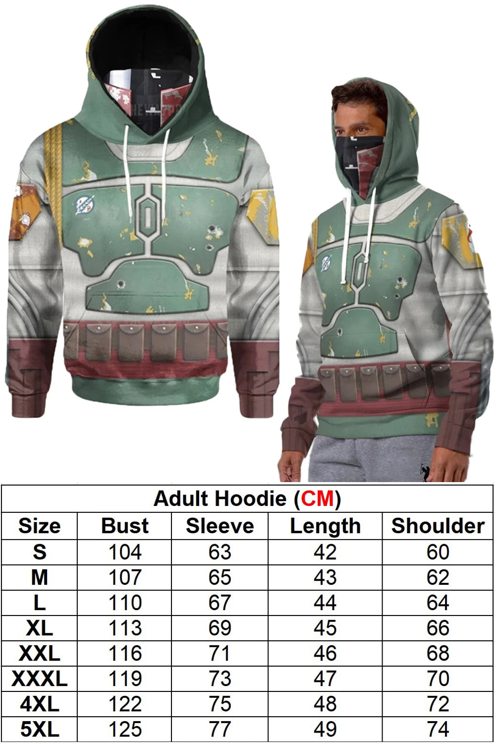 Din Djarin Costume Adult Kids Battle Armor Printed Hoodie Pant Movie Space Bounty Hunter - Hoodie B / XXXL