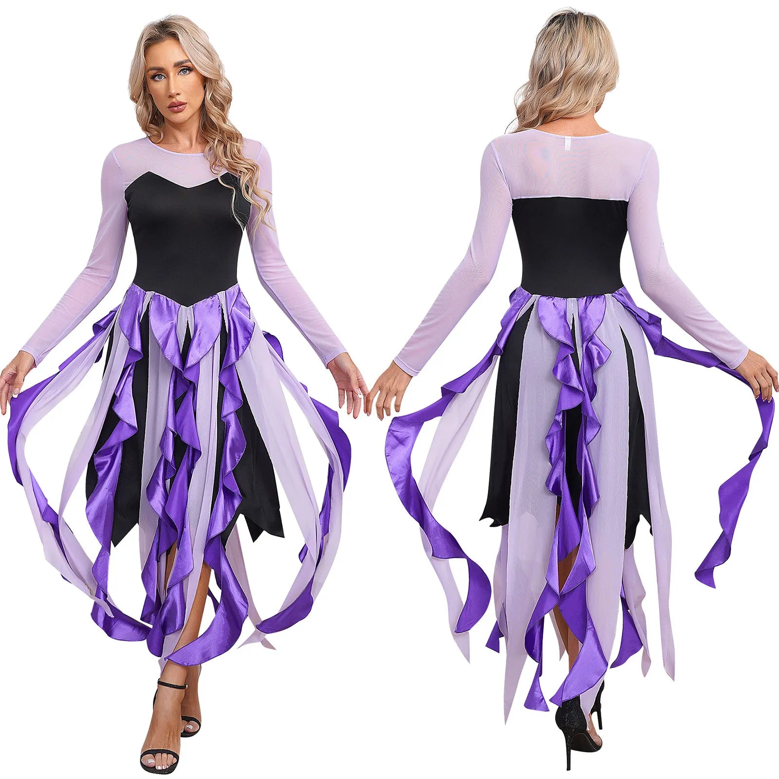 Ursula-Inspired Women's Sea Witch Halloween Costume Dress - Purple 3XL