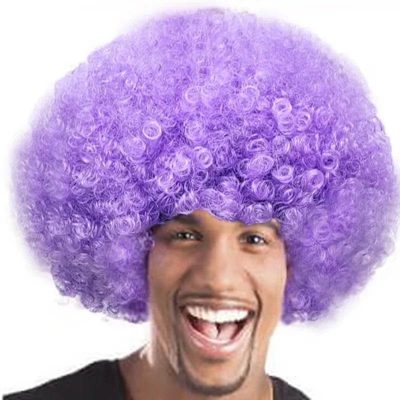 80s Clown Wig Afro Puff Synthetic Halloween Costume Anime Fancy Costume Accessory - Pink
