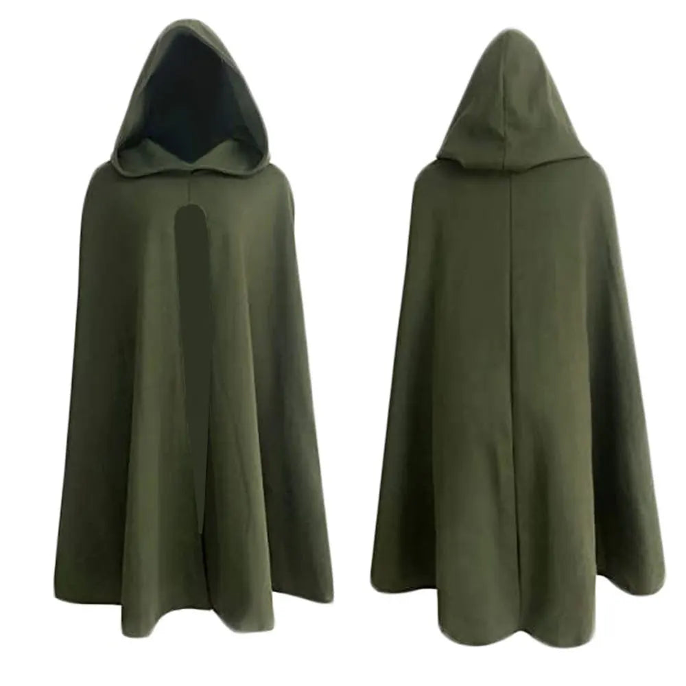 Men Medieval Ancient Hunter Ranger Costume Ancient Hooded Cloak Adult Wizard Celtics - top belt / L